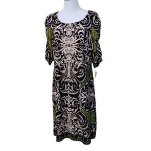 NEW DRESSBARN Dress 14 Stretchy Shirred 3/4 Sleeves Colorful Career Office Event